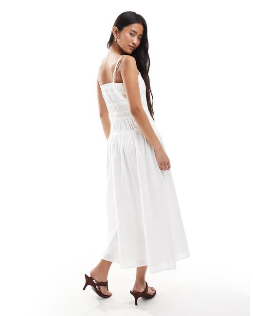 Miss Selfridge Poplin Maxi-Jurk Met Gesmokt Lijfje En Knoopsluiting in het White