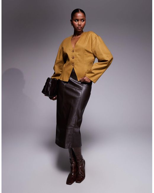 ASOS Blue Structured Button Front Top With Cocoon Sleeve
