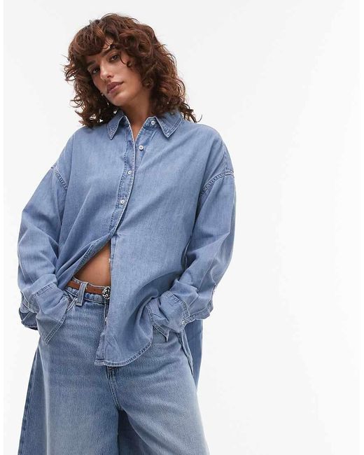 Mango Blue Classic Oversized Denim Shirt