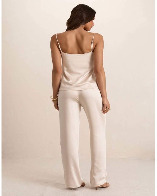 Missy Empire Natural Butter Satin Tailored Straight Leg Trouser