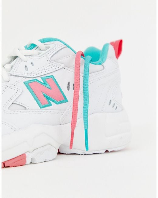 New Balance 608 White With Pink And Green Chunky Trainers in Blue | Lyst UK