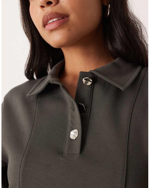 ASOS Brown Interlock Cinch Waist Long Sleeve Top
