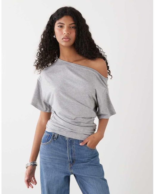 Collusion Gray Off Shoulder Drapey Top