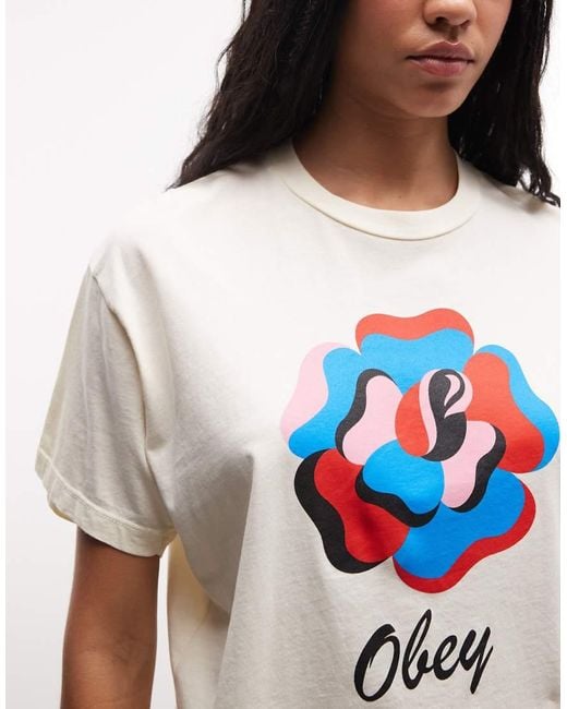 Obey White Paper Rose Graphic Short Sleeve T-shirt