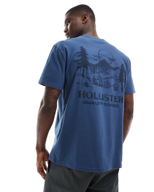 Hollister Blue Relaxed Fit T-shirt With Embroidered Back Print for men