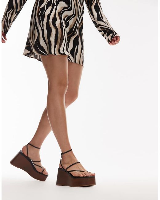 TOPSHOP Brown Hallie Strappy Wedge