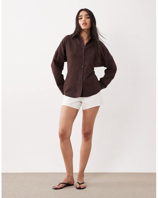 ASOS Brown Linen Blend Cinch Back Shirt