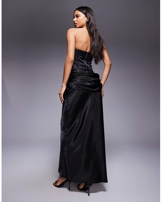 Wanderdoll Black Luna Satin Drape Waist Maxi Skirt Co-ord