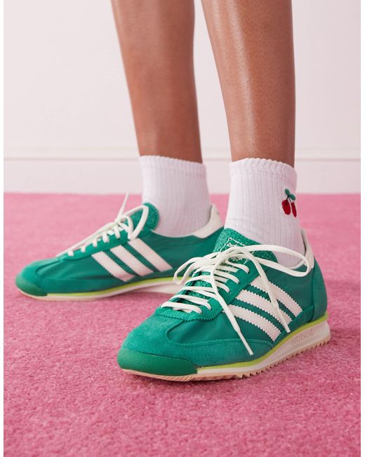 Adidas Originals Green Sl 72 Og Suede And Leather-Trimmed Canvas Sneakers