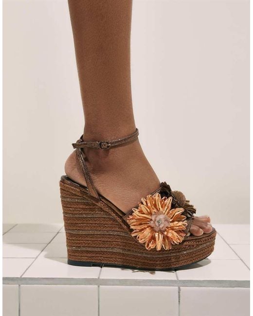 River Island Brown 3D Raffia Flower Wedges