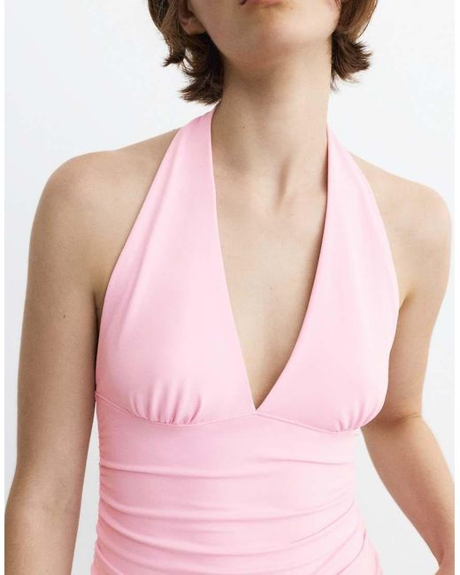Pull&Bear Pink Halter Neck Top With Gathering