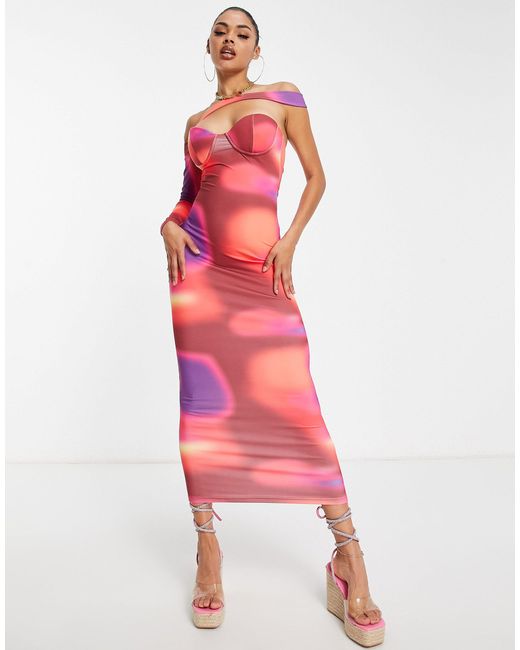 SIMMI Pink Simmi One Asymmetric Sleeve Maxi Dress