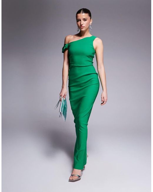 Vesper Maxi Bodycon Jurk Van Bengaline Met Blote Schouder En Knoopdetail in het Green