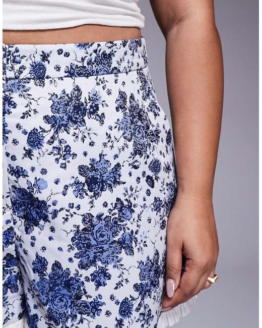 Pantalones Cortos Azules Con Patrón Floral De Jacquard Y Ribetes En Contraste De Popelina De Curve (Parte De Un Conjunto) ASOS de color Blue
