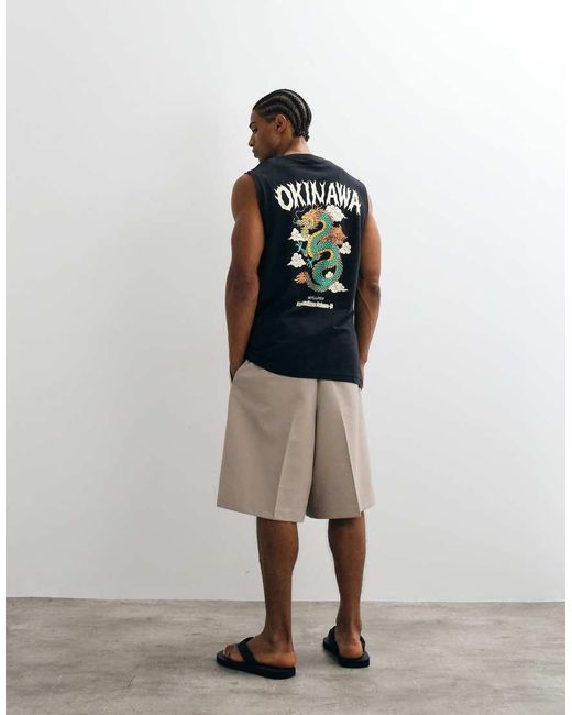 Camiseta Negra Extragrande Sin Mangas Con Estampado De Dragón En La Espalda Only & Sons de hombre de color Black