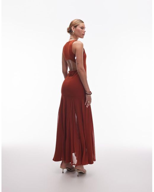 ASOS Maxi Jurk Met Lage Ronde Hals En Doorschijnende Rok Met Godetplooien in het Red