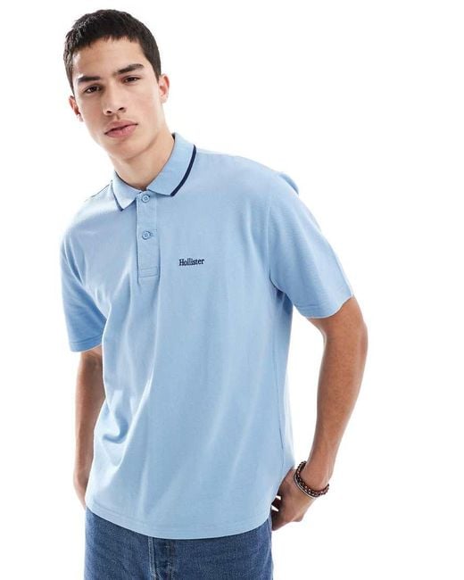 Hollister Polotop Met Logodetail En Contrasterende Zoom Aan Het Kraagje in het Blue voor heren