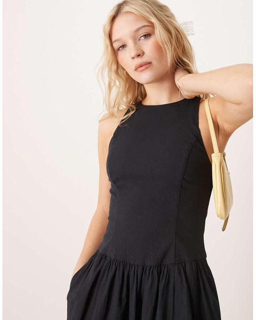 Abercrombie & Fitch Black High Neck Drop Waist Midi Dress