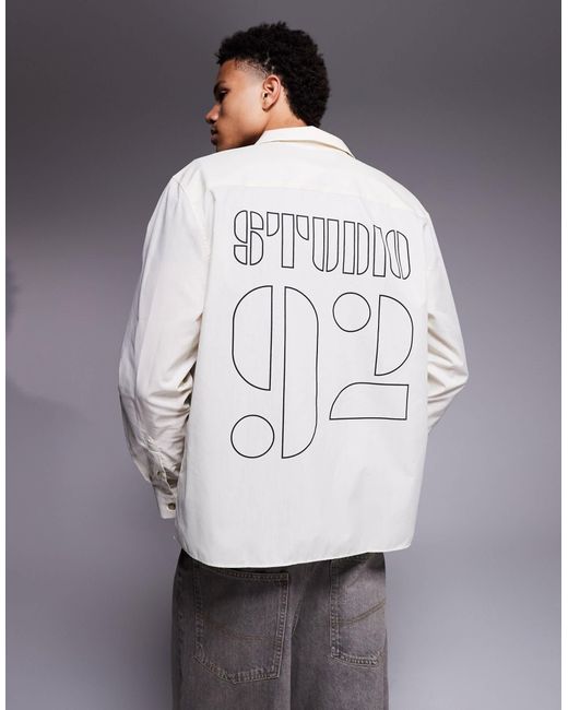 Chemise décontractée à broderies et col à revers - beige ASOS pour homme en coloris Gray