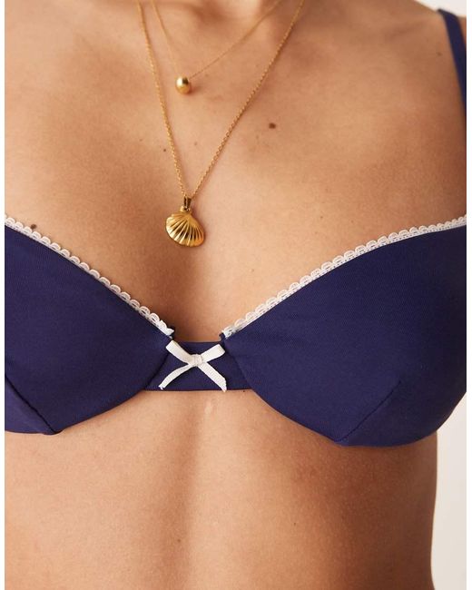 Free Society Blue Underwire Bikini Top With Contrast Picot Trim