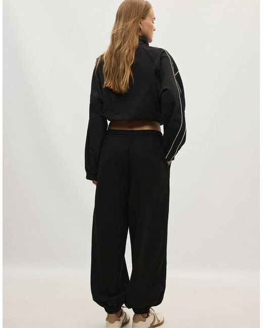 Stradivarius Black Linen-effect Sarouel Trousers