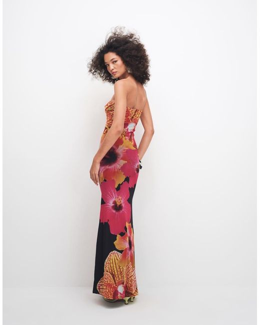 Kaiia Blue Exclusive Slinky Mesh Bandeau Fishtail Maxi Dress