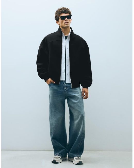 Bershka Black Wool-blend Bomber Jacket for men