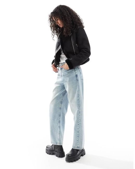 Giacca Aviatore Nera Con Finiture di Pull&Bear in Black