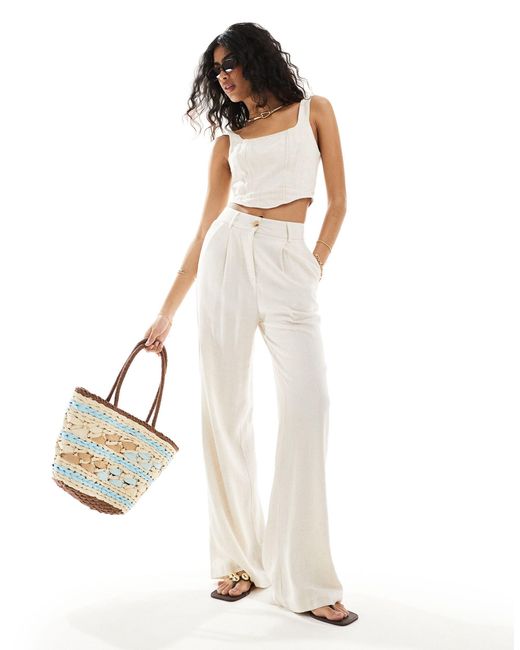 Style Cheat White Wide Leg Linen Look Trousers