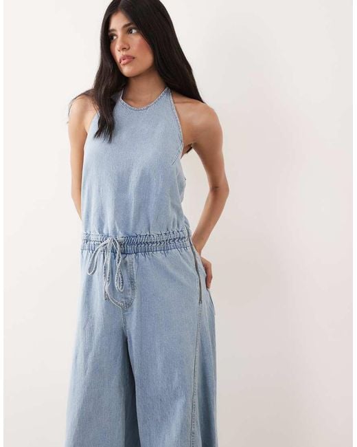 Abercrombie & Fitch Blue High Neck Balloon Leg Denim Jumpsuit