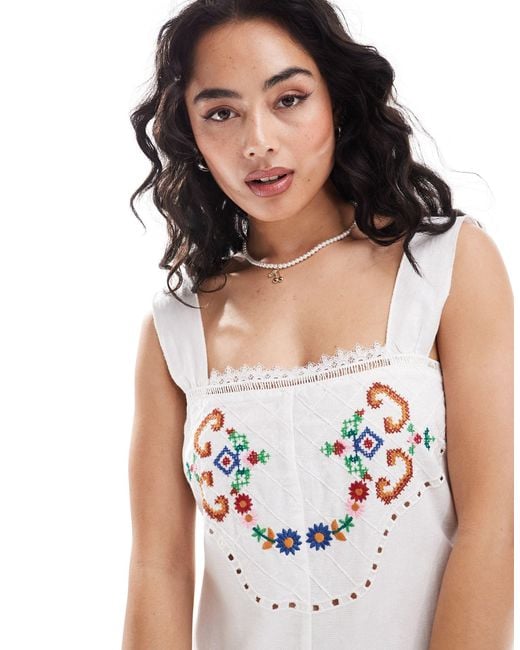 ASOS White Picnic Playsuit With Embroidery