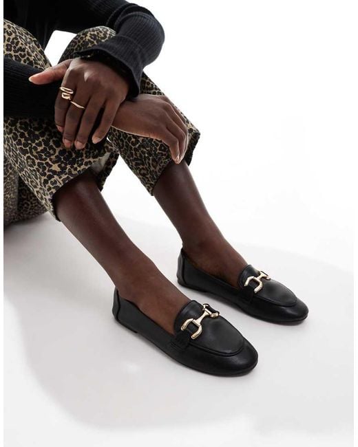 London Rebel Black London Rebel Nori Wide Fit Snaffle Trim Flat Shoes