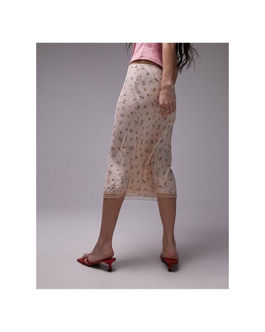TOPSHOP Brown Vintage Lace Ditsy Floral 90s Length Bias Skirt