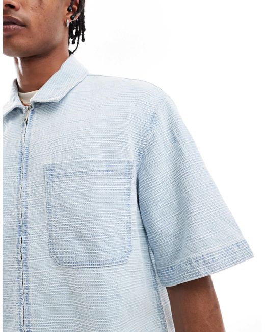 Chemise en jean texturé effet flammé Pull&Bear pour homme en coloris Blue