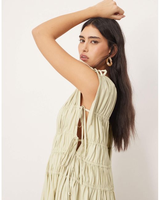 ARRANGE Natural Clean Cotton Drawstring Detail Trapeze Midi Dress With Pockets
