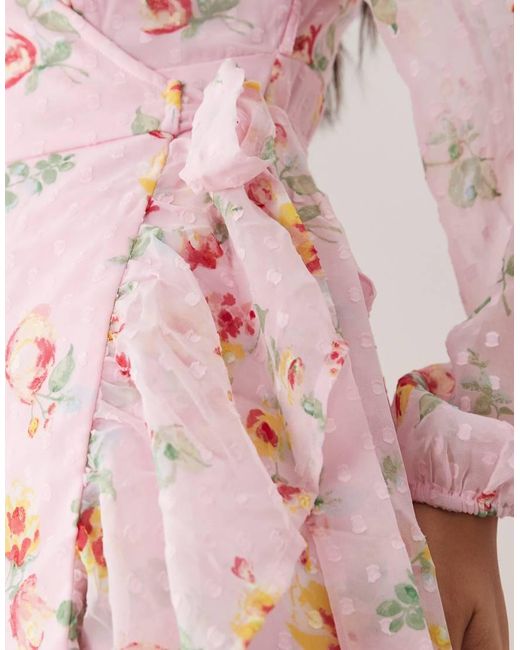Vila Pink Textured Wrap Maxi Dress With Frill Detailing