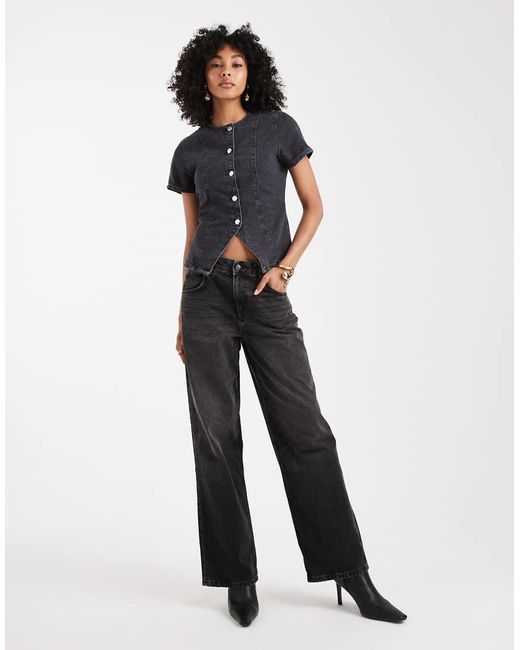 Top Di Jeans A Maniche Corte Con Bottoni Slavato di ASOS in Blue
