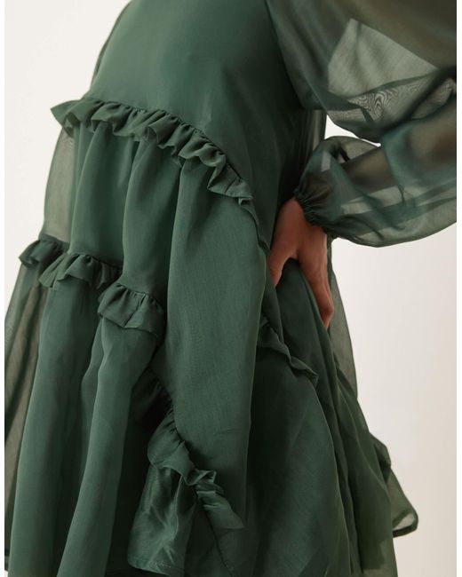 Ghospell Ayesha Organza Mini Dress in Green | Lyst