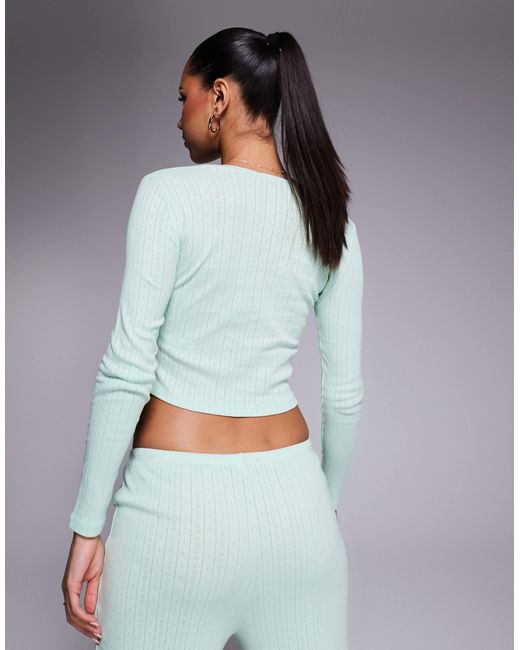 Kaiia Gray Exclusive Pointelle Button Through Pyjama Top Co-ord