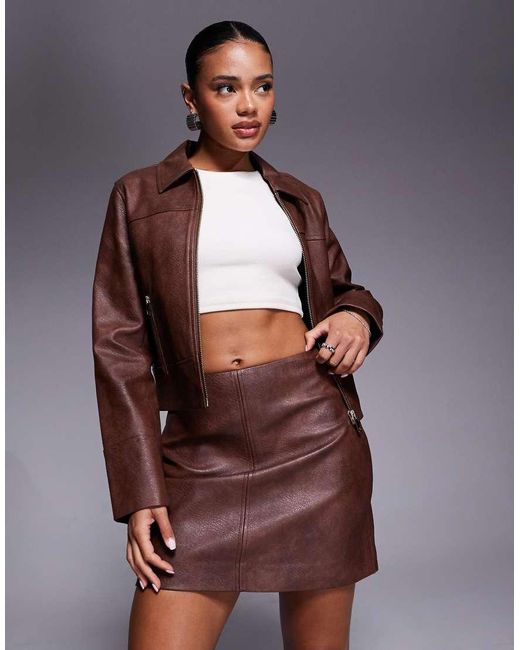 Forever New Brown Pu Mini Skirt Co-Ord