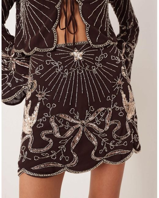 ASOS Brown Bow And Bird Embellished Co-ord Mini Skirt