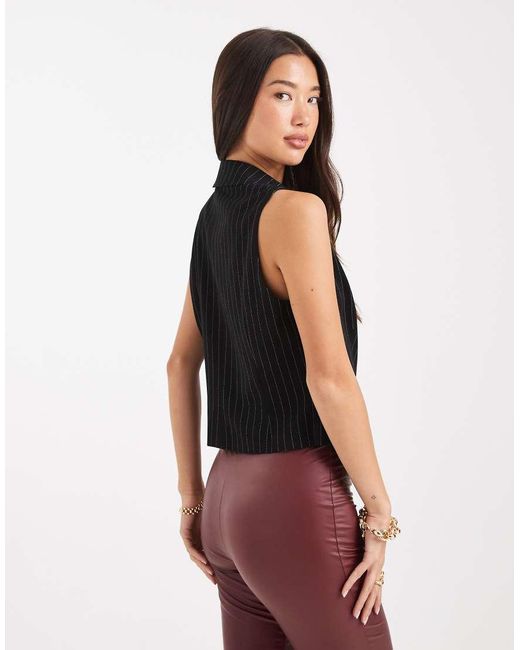 French Connection Elegant Gilet Met Rits En Krijtstreep in het Black