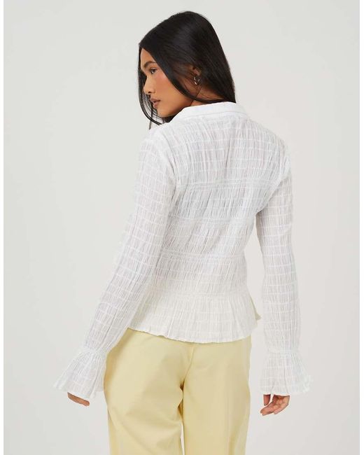 Brave Soul White Long Sleeve Tie Front Smock Top