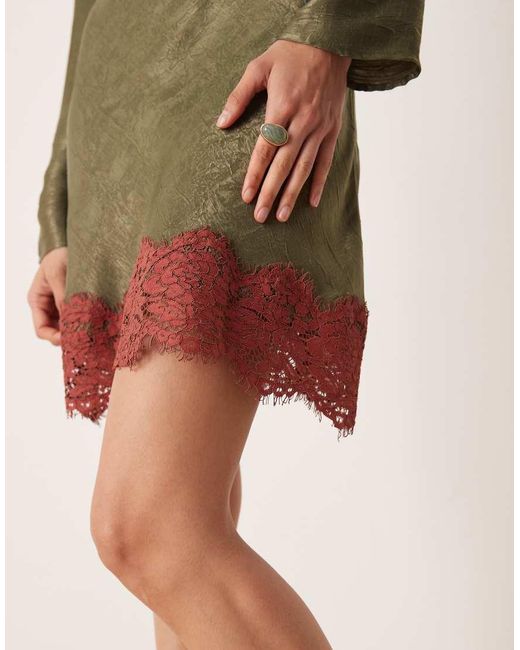 ASOS Natural Satin Long Sleeve Scoop Neck Swing Dress