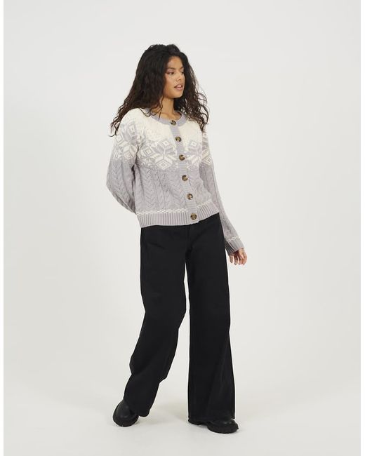 Brave Soul White Snowflake Fairisle Christmas Cardigan