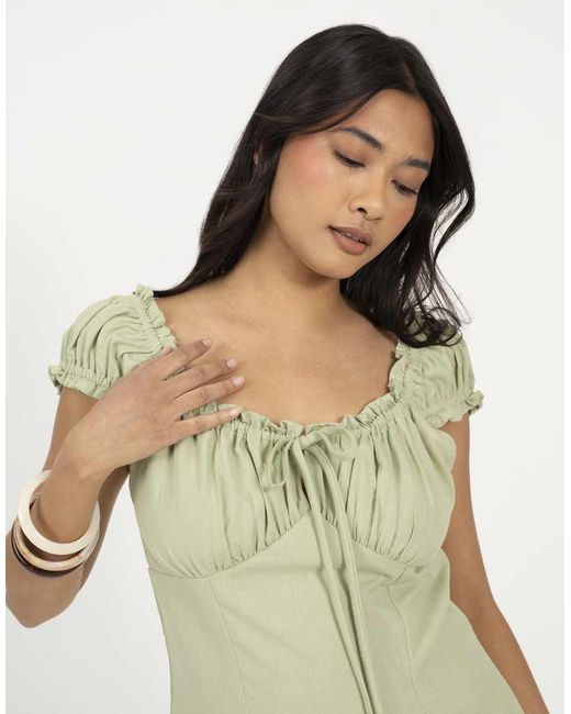 Brave Soul Green Woven Cap Sleeve Panelled Mini Dress