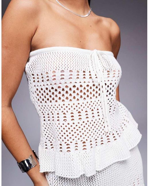 The Frolic Gray Exclusive Pointelle Crochet Bandeau Ruffle Beach Top