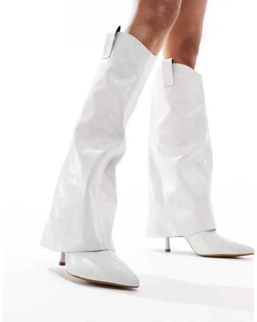 Pull&Bear White Fold Over Faux Leather Boots