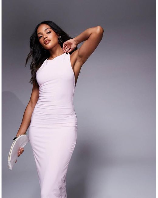 Fashionkilla Purple Double Sculpted Slinky Open Back Drape Detail Maxi Dress