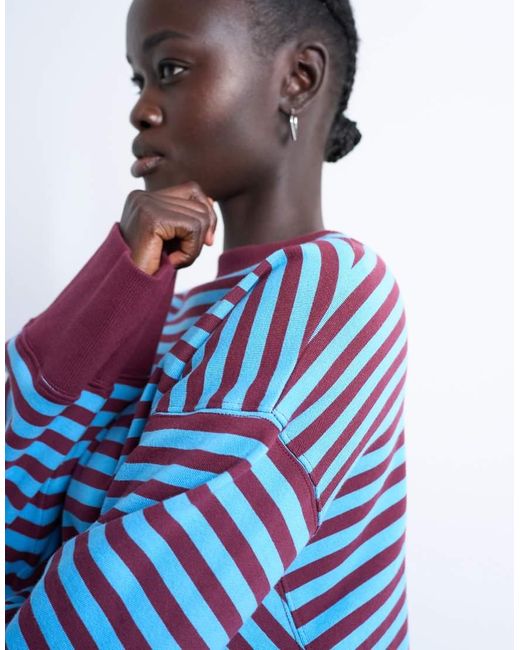 TOPSHOP Blue Stripe Oversized Deep Cuff Sweat